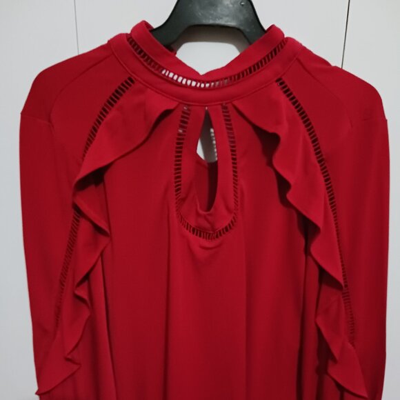 7Th Avenue Design Studio Tops - 7th Avenue Red Long-Sleeve Blouse with Keyhole and Ruffles Women's Size S